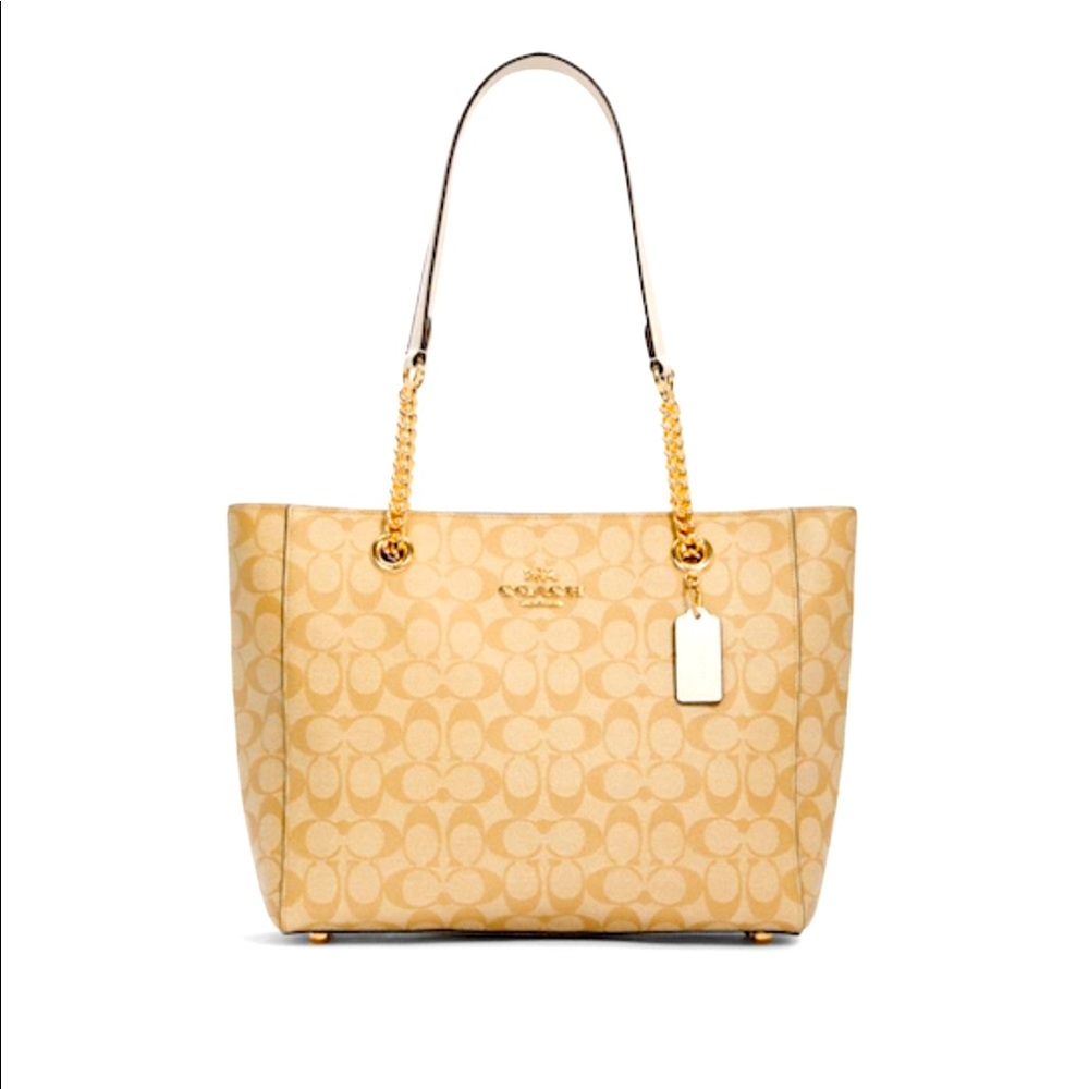 COACH MARLIE TOTE SIGNATURE CANVAS BAG W DOUBLE ZIPPER WRISTLET SOLD SEPARATELY